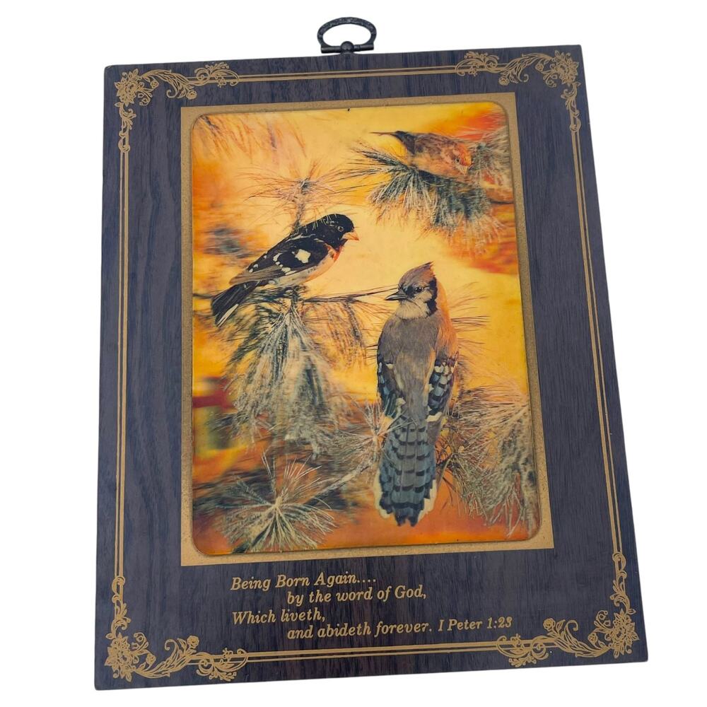 Vintage Lenticular Bird Wall Plaque Bible Verse 3D Motion Picture Decor